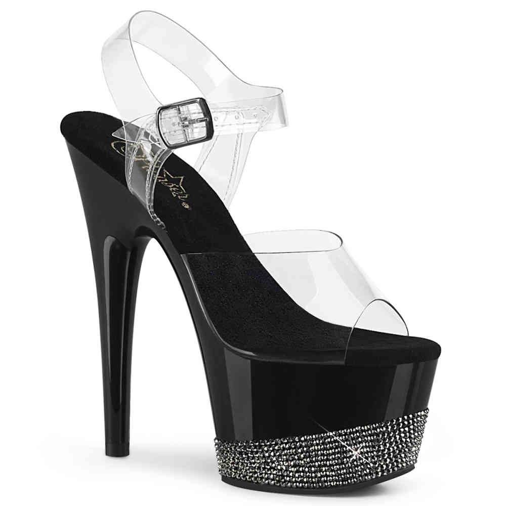 Pleaser - ADORE7083 Sandale à bride à la cheville, Pole dance chaussures - Chaussures de pole dance - Noir/Noir Product image